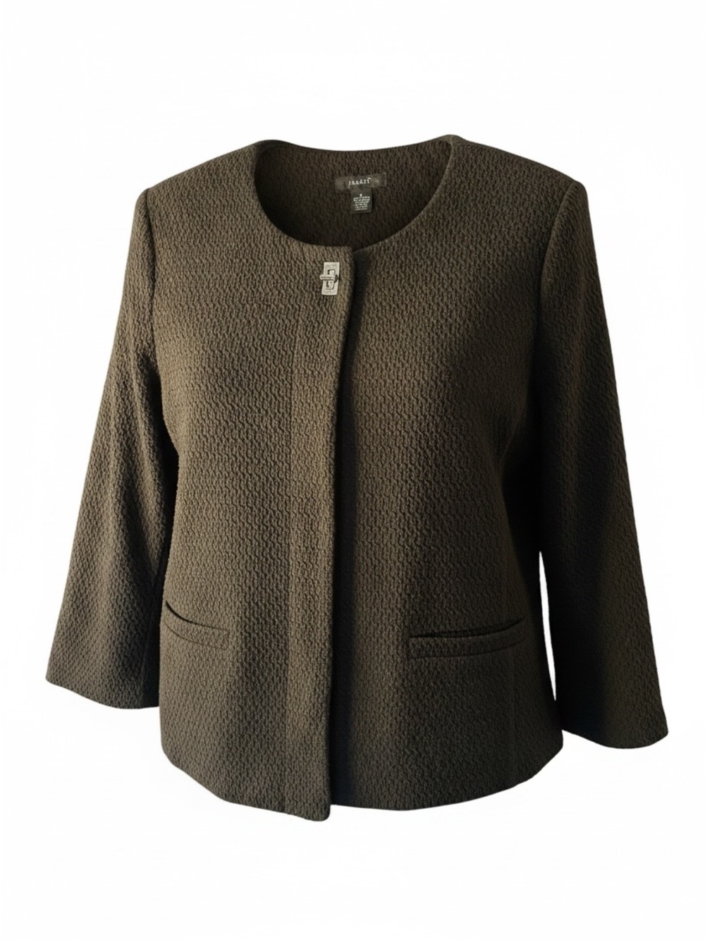 Alfani Black Textured Collarless Blazer with Decorative Clasp Accent